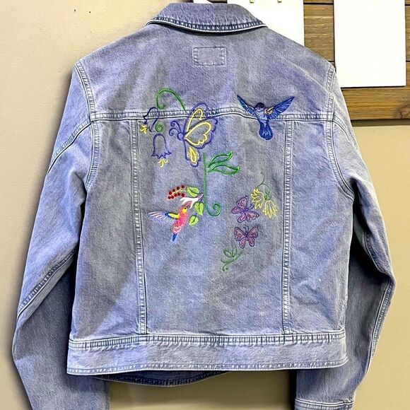 NWT-Universal Thread Purple Denim Jean Jacket with Defects and Home Embroidery-S - Picture 1 of 15